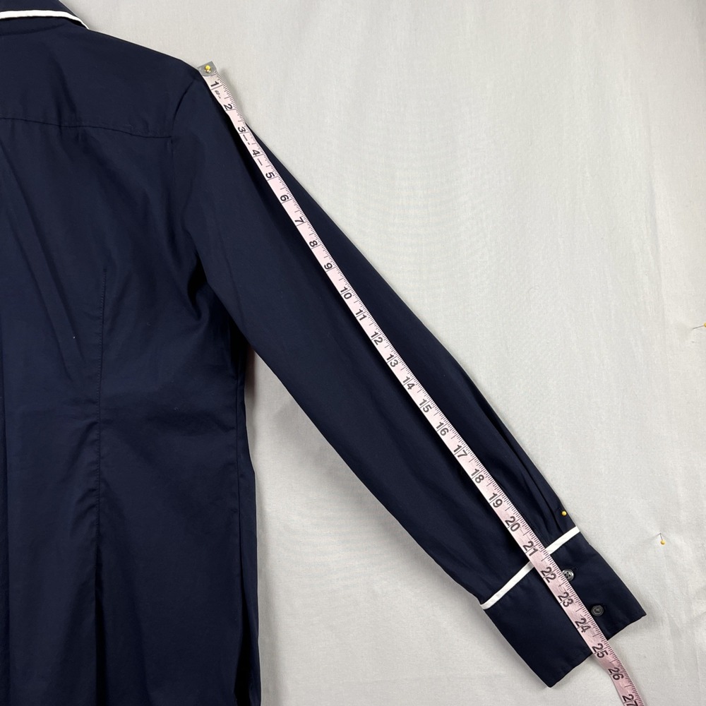 Ann Taylor Blouse Womens 14 Navy Blue Button Up Long Sleeve Capsule Wardrobe - Picture 11 of 13